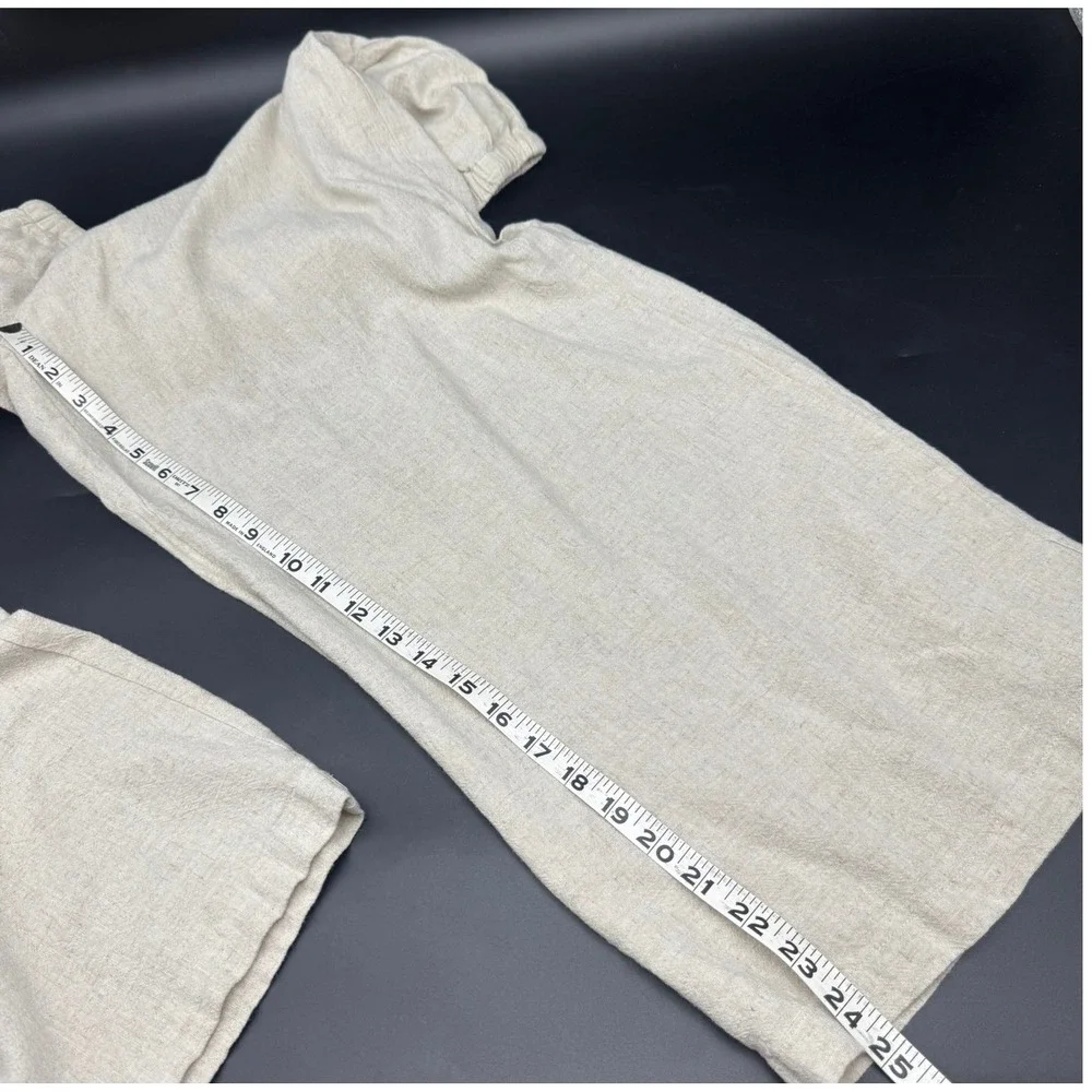 Anrabess‎ Womens XL Linen Blend Wide Leg Pants Oatmeal Beige Drawstring Casual
